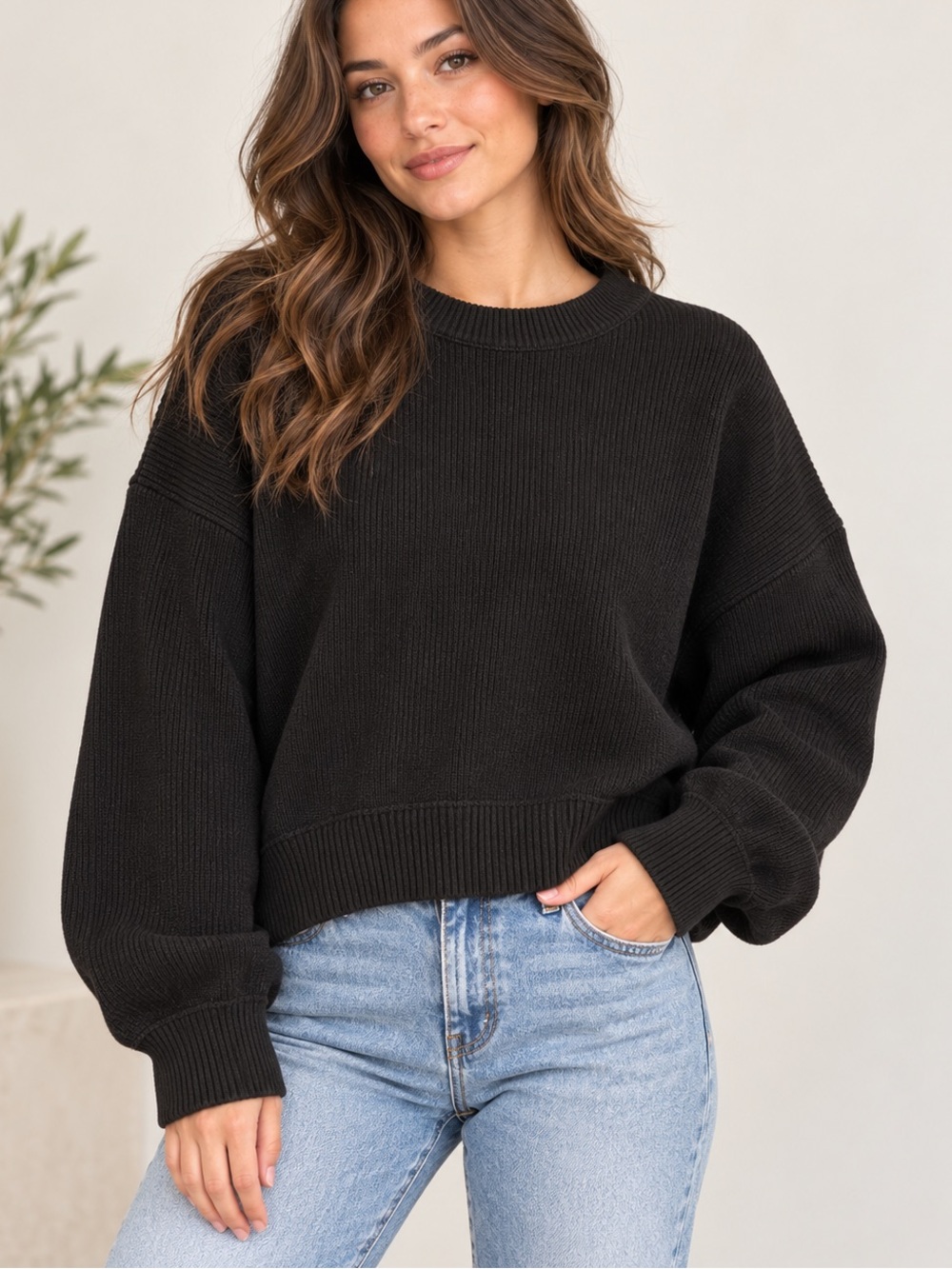 Little Mountain Vancouver Black Ribbed Oversized Crewneck Sweater XL